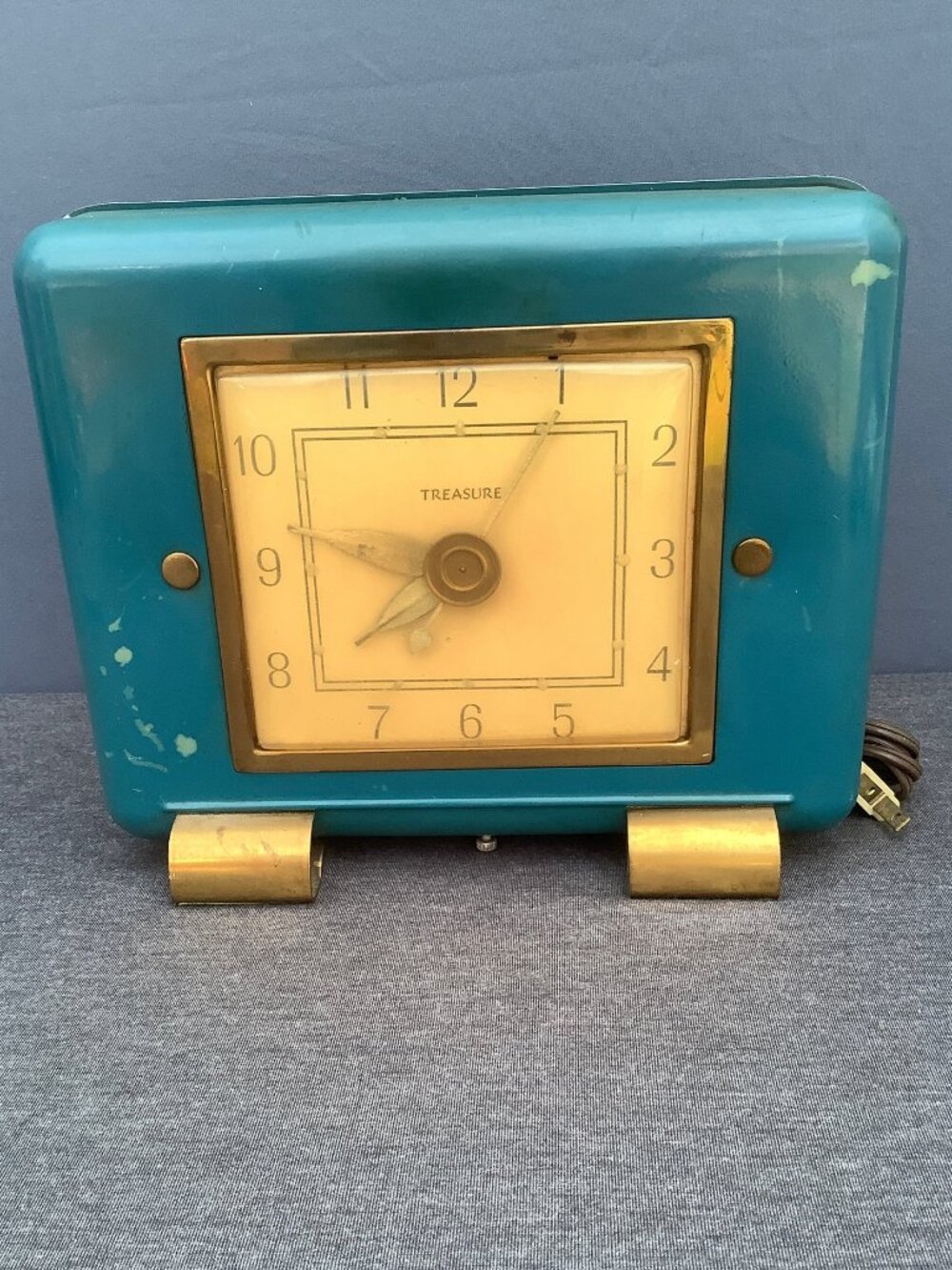 Vintage Working "Treasure" Art Deco Electric Clock Teal by Industrial Tool & Die